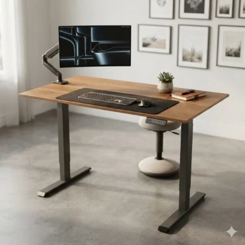 Eco-Nest Essentials Brown Adjustable Computer Height Desk | Solid Wood Computer Desk