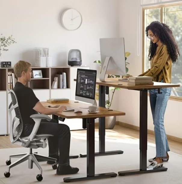 kings goods Electric Height Adjustable Standing Desk with desk top Engineered Wood Workstation – Brown - Image 5