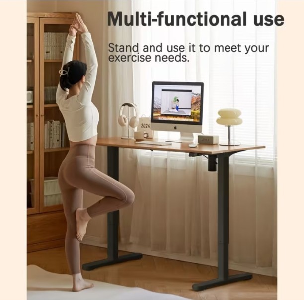 kings goods Electric Height Adjustable Standing Desk with desk top Engineered Wood Workstation – Brown - Image 2