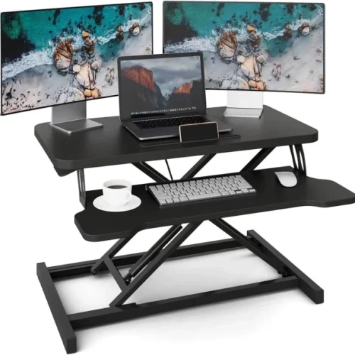 TOXIYA Height Adjustable Standing Desk Converter Standing Desk Solid Wood Workstation β BLACK