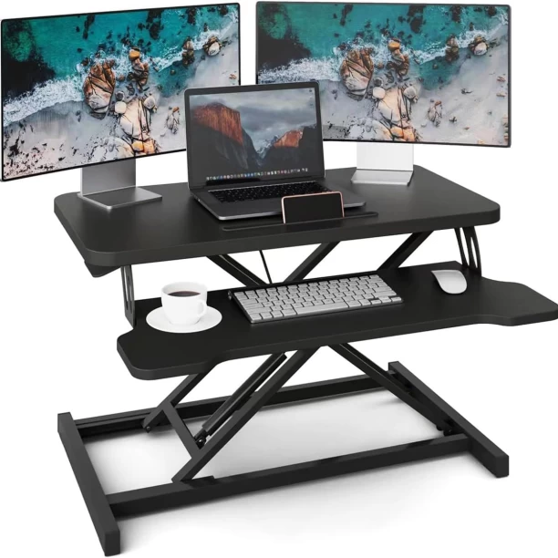TOXIYA Height Adjustable Standing Desk Converter Standing Desk Solid Wood Workstation – BLACK