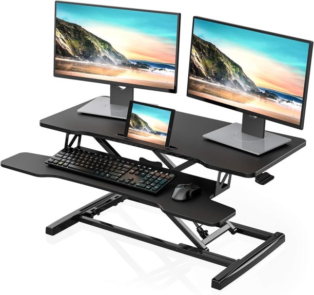TOXIYA Height Adjustable Standing Desk Converter Standing Desk Solid Wood Workstation – BLACK - Image 2