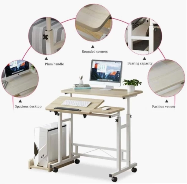 TOXIYA Exquisite wheeled removable height adjustable standing laptop desk Solid Wood Computer Desk – BROWN - Image 3
