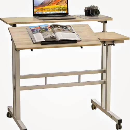 TOXIYA Exquisite wheeled removable height adjustable standing laptop desk Solid Wood Computer Desk β BROWN