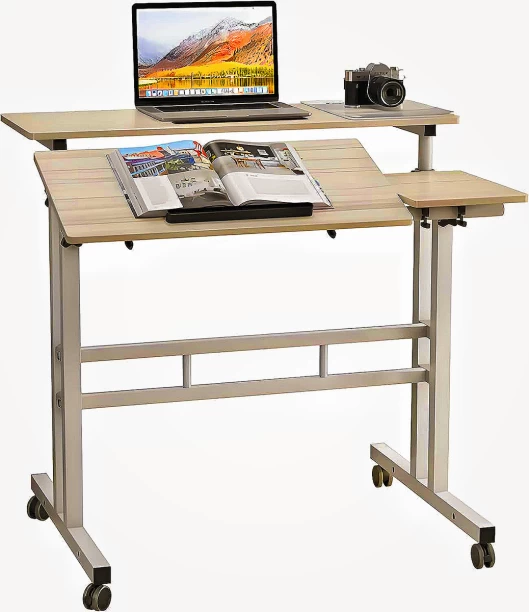 TOXIYA Exquisite wheeled removable height adjustable standing laptop desk Solid Wood Computer Desk – BROWN