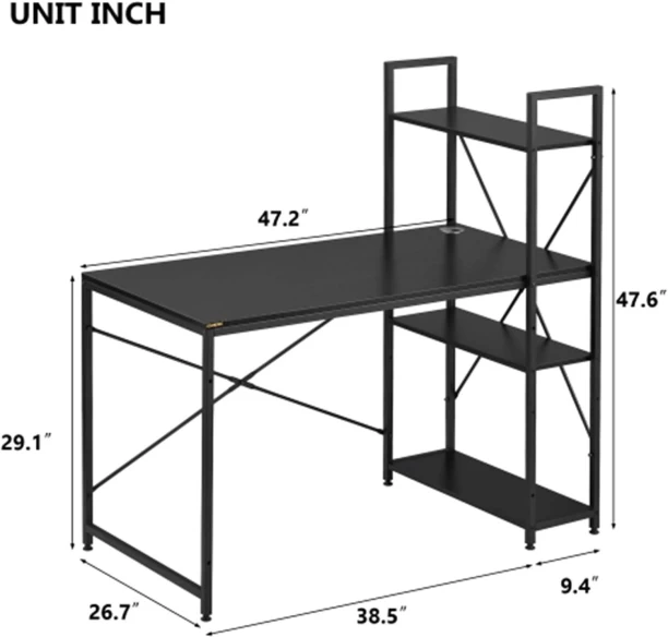 Artisign Desk with Shelves,Computer Desk with 4 Tier Bookshelves Reversible CompactModern PC Workstation Writing Table Home Office Desk 4 Tier Storage Rack Shelf for Office-Black Engineered Wood Computer Desk - Image 4