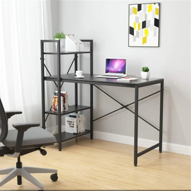 Artisign Desk with Shelves,Computer Desk with 4 Tier Bookshelves Reversible CompactModern PC Workstation Writing Table Home Office Desk 4 Tier Storage Rack Shelf for Office-Black Engineered Wood Computer Desk - Image 3
