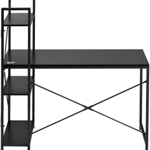 Artisign Desk with Shelves,Computer Desk with 4 Tier Bookshelves Reversible CompactModern PC Workstation Writing Table Home Office Desk 4 Tier Storage Rack Shelf for Office-Black Engineered Wood Computer Desk