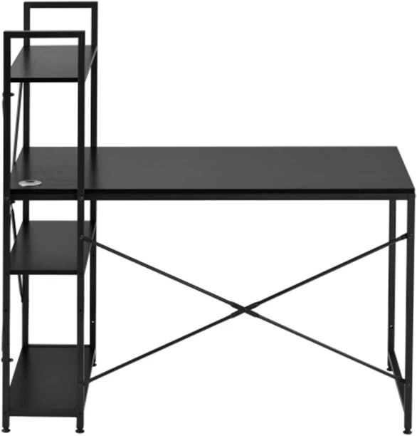 Artisign Desk with Shelves,Computer Desk with 4 Tier Bookshelves Reversible CompactModern PC Workstation Writing Table Home Office Desk 4 Tier Storage Rack Shelf for Office-Black Engineered Wood Computer Desk