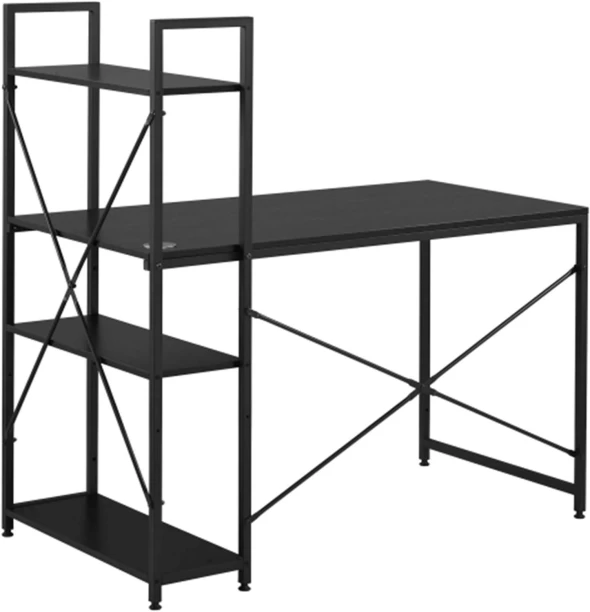 Artisign Desk with Shelves,Computer Desk with 4 Tier Bookshelves Reversible CompactModern PC Workstation Writing Table Home Office Desk 4 Tier Storage Rack Shelf for Office-Black Engineered Wood Computer Desk - Image 2