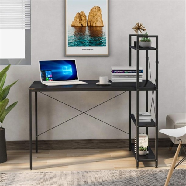Artisign Desk with Shelves,Computer Desk with 4 Tier Bookshelves Reversible CompactModern PC Workstation Writing Table Home Office Desk 4 Tier Storage Rack Shelf for Office-Black Engineered Wood Computer Desk - Image 5