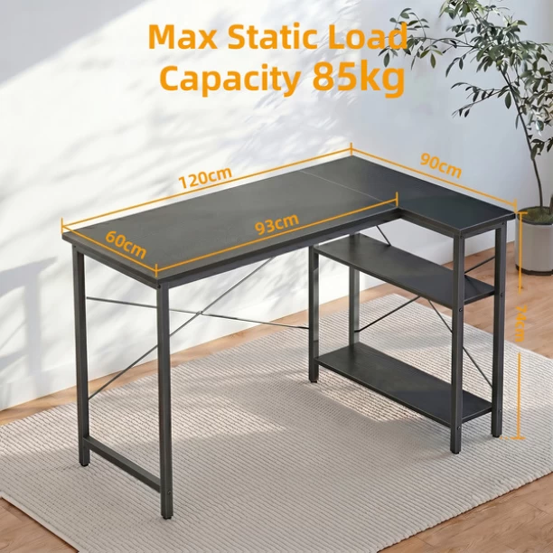 Topika Modern L Shaped Desk With Shelves, Corner Computer Study Desk Engineered Wood Workstation – Black - Image 4