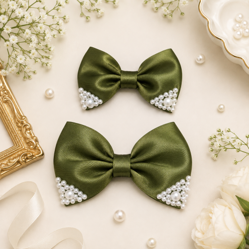 Green Pearl Hair Bow