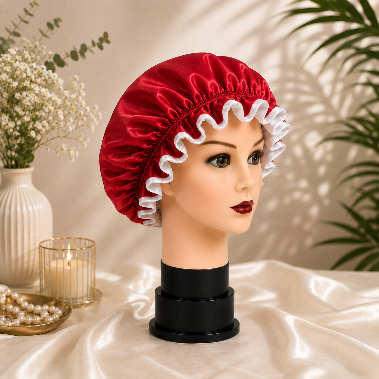 Red Satin Hair Bonnet