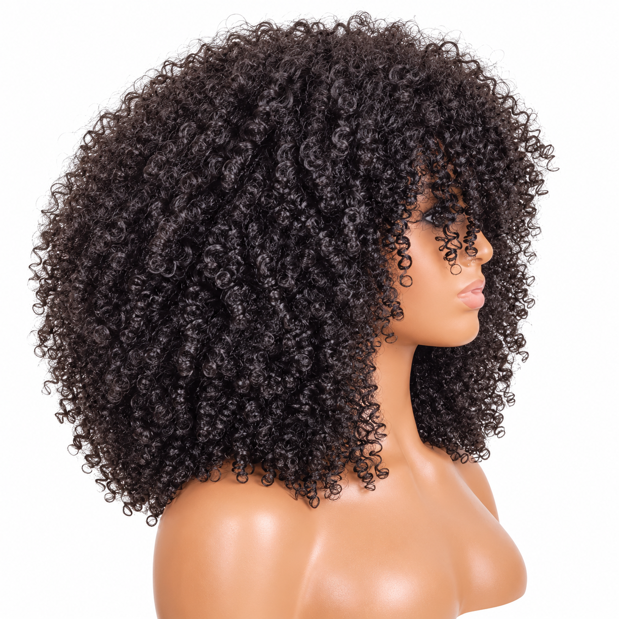 Afro Kinky Curly Human Hair Wigs with Bang Short Brazilian - Image 2