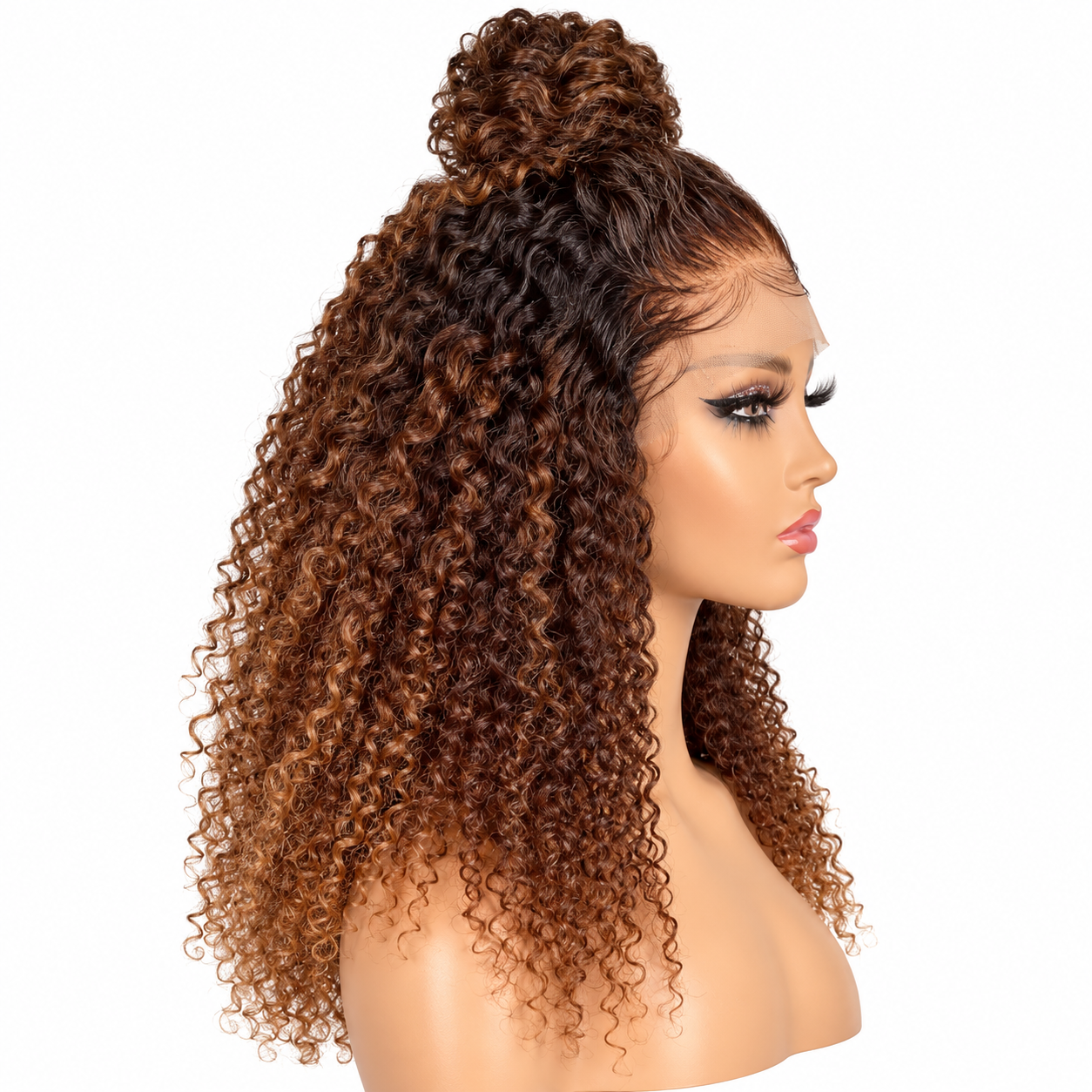 Afro Kinky Curly Ombre Brown Wig - Image 4