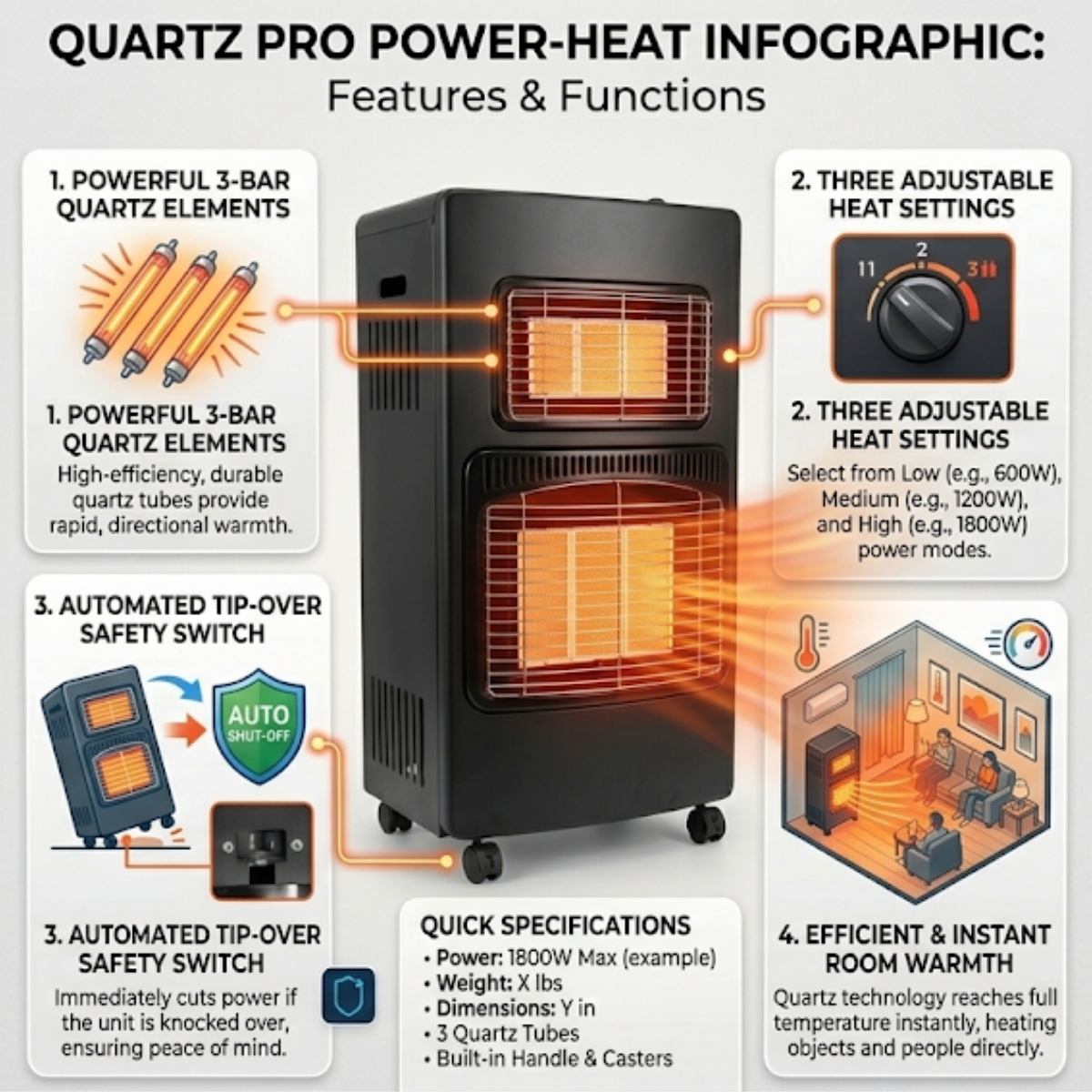 I-STAR Quartz Halogen Room Heater — 1200W — IS-609 - Image 2