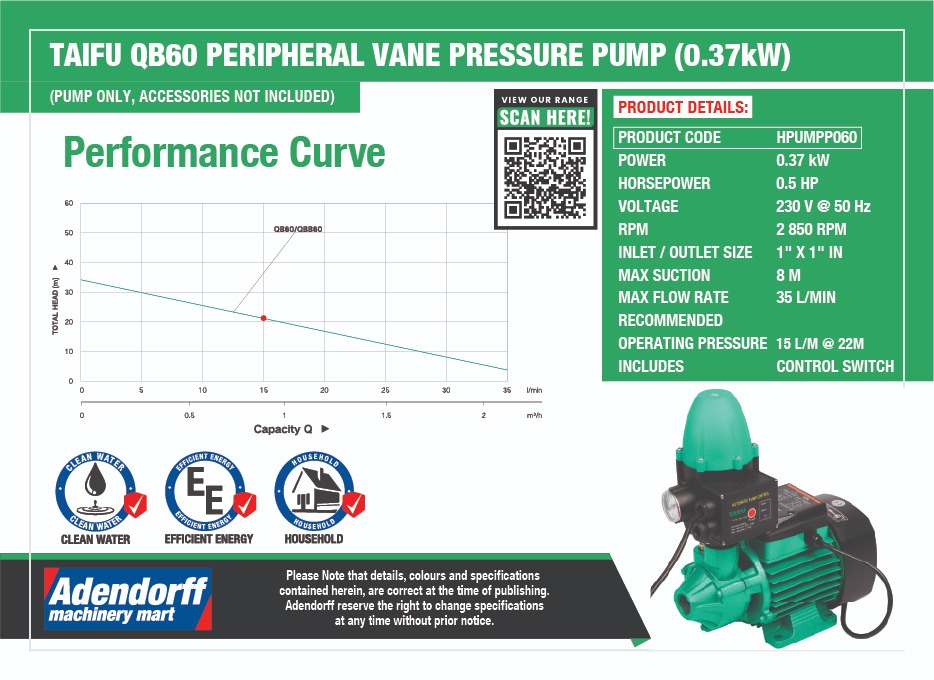 TAIFU QB60 PERIPHERAL VANE PRESSURE PUMP 0.37KW - Image 4