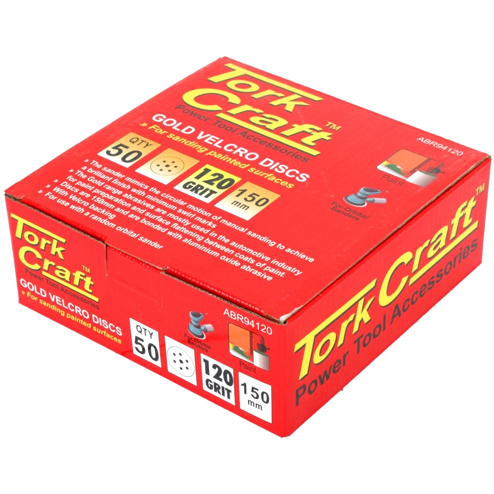TORK CRAFT Gold Velcro Disc (50 pcs) 150 mm 6 + 1 Holes - 120 Grit - Image 2