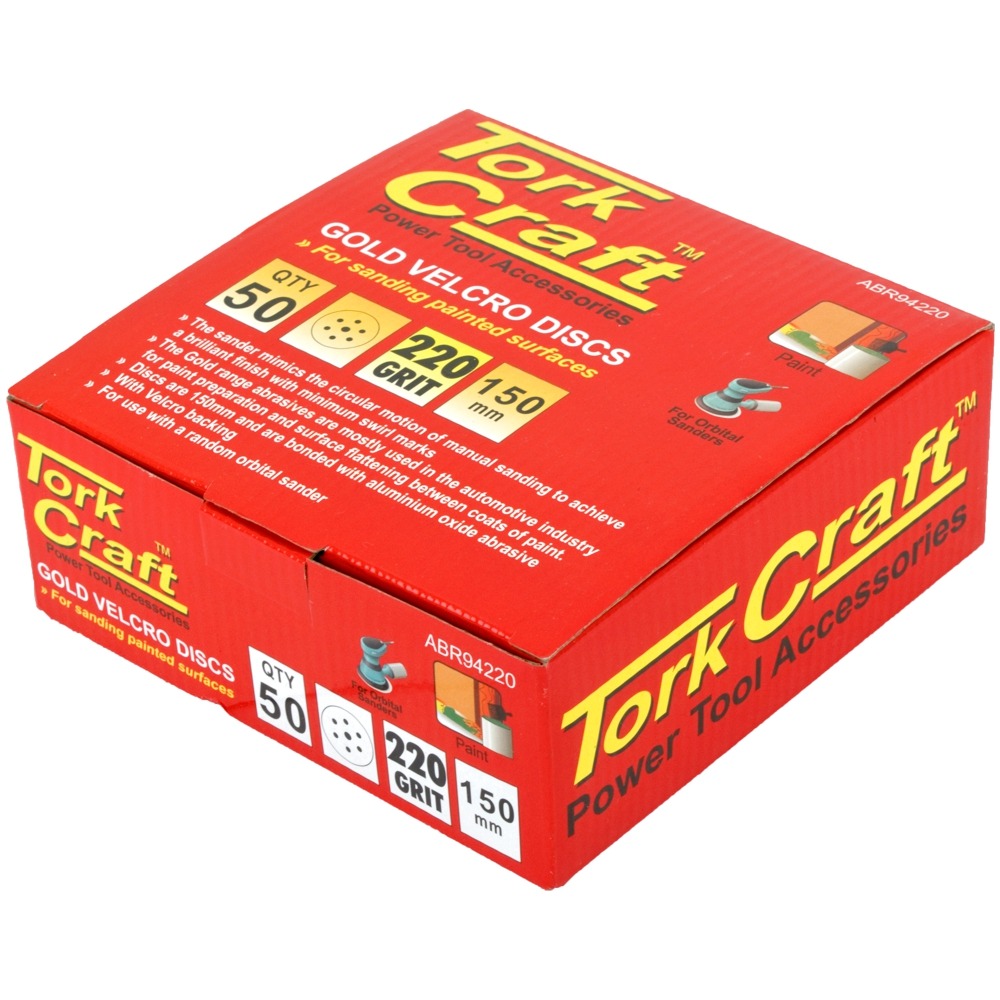 TORK CRAFT Gold Velcro Disc (50 pcs) 150 mm 6 + 1 Holes - 220 Grit - Image 2