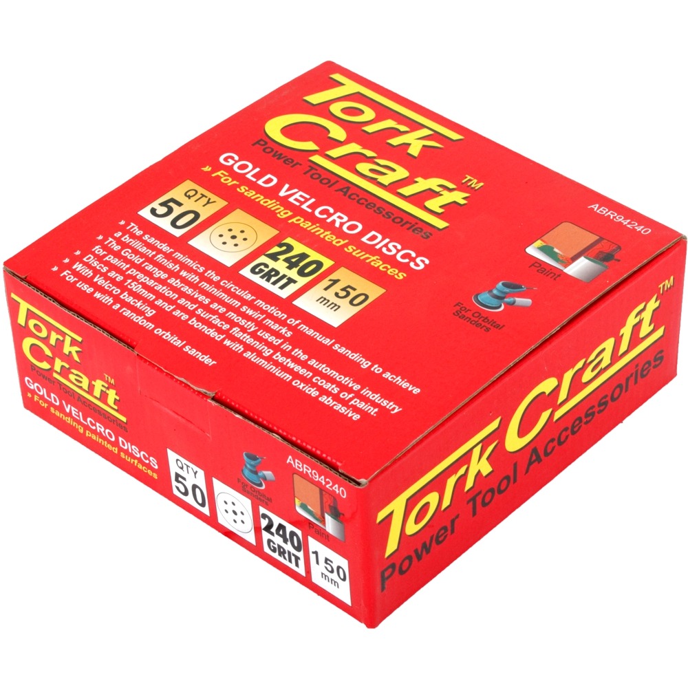 TORK CRAFT Gold Velcro Disc (50 pcs) 150 mm 6 + 1 Holes - 240 Grit - Image 2