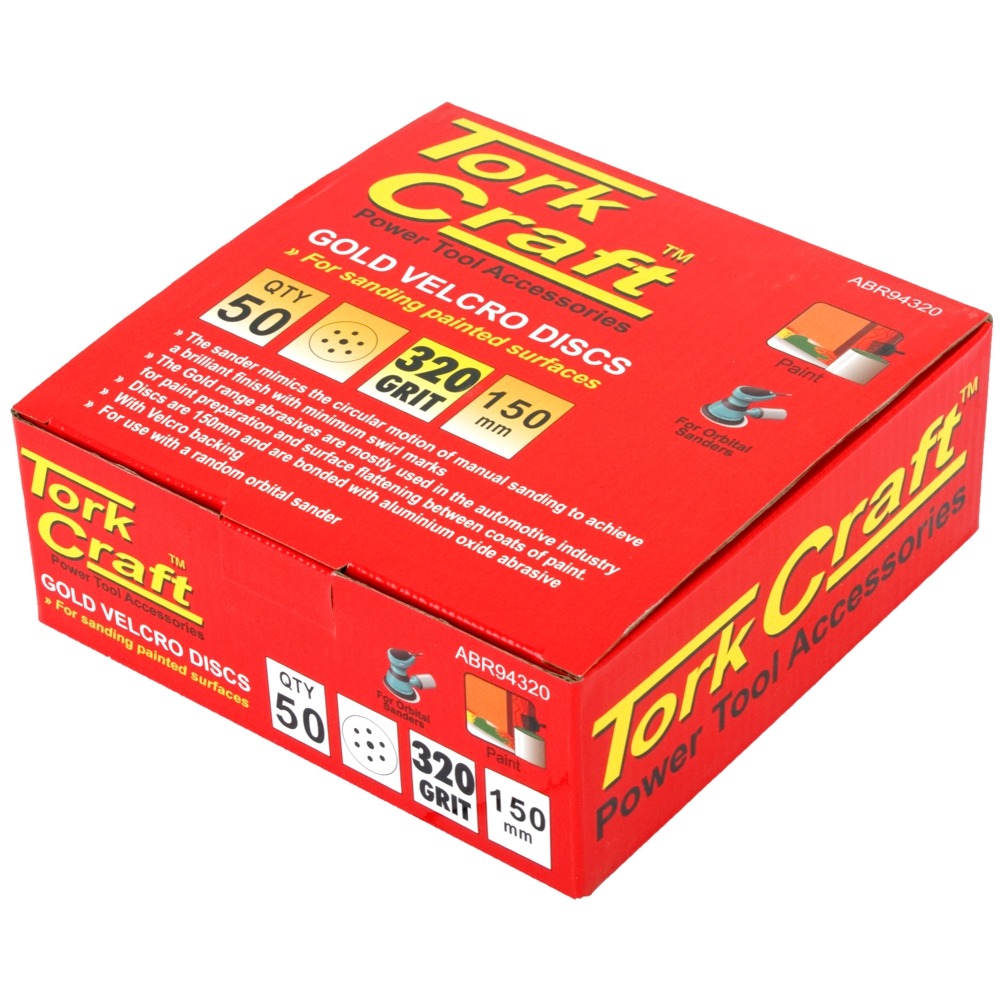 TORK CRAFT Gold Velcro Disc (50 pcs) 150 mm 6 + 1 Holes - 320 Grit - Image 2