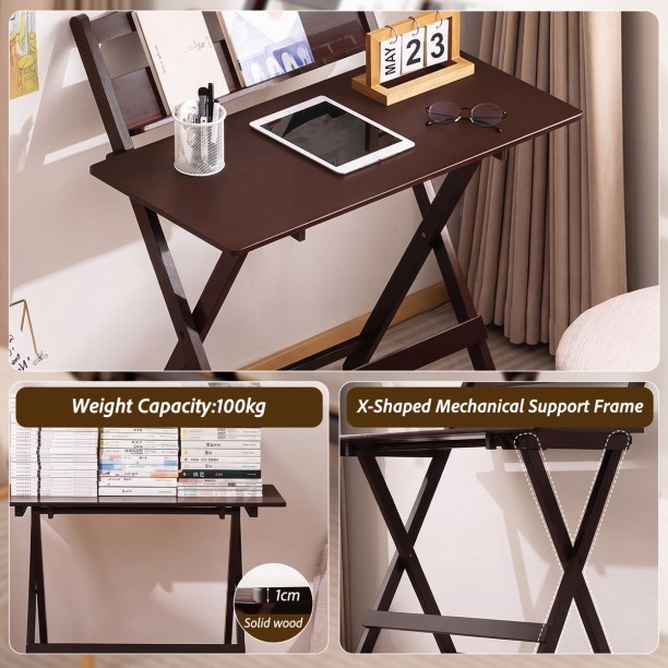 Topika Bamboo Wooden Folding Table, Portable Desk For Home And Study Multipurpose Table – Brown - Image 5