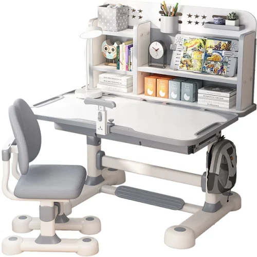 Bruno Mate Adjustable Kids Desk And Chair Set,Student Study Desk With Tiltable Desktop Study Table – grey, Chair Included