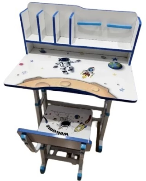Premium Wooden Multi Functional Kids Study Table for Students, Hight Adjustable Desk and Chair Set with Bookholder, and Book Storage Compartments, Study Table – WHITE, Chair Included