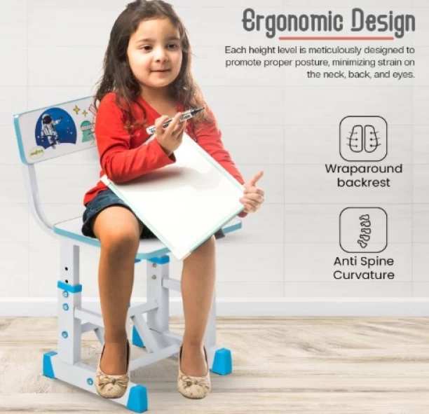 Premium Wooden Multi Functional Kids Study Table for Students, Hight Adjustable Desk and Chair Set with Bookholder, and Book Storage Compartments, Study Table – WHITE, Chair Included - Image 3