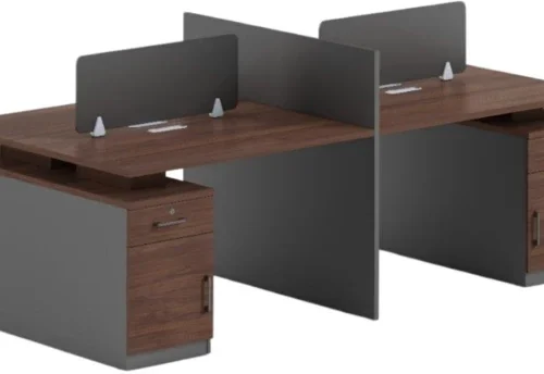 SMTE ZY2412-4 Four-Person Office Workstation Desk – 242.5x120x105cm Office Table – Brown