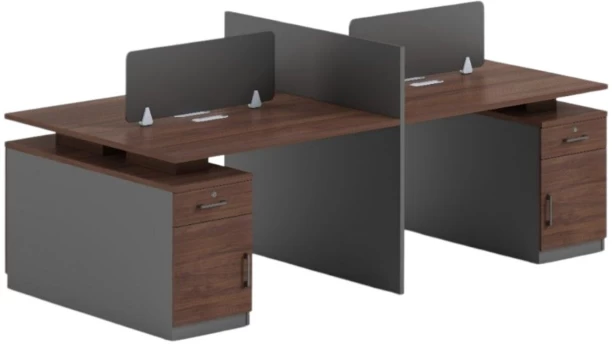 SMTE ZY2412-4 Four-Person Office Workstation Desk – 242.5x120x105cm Office Table – Brown