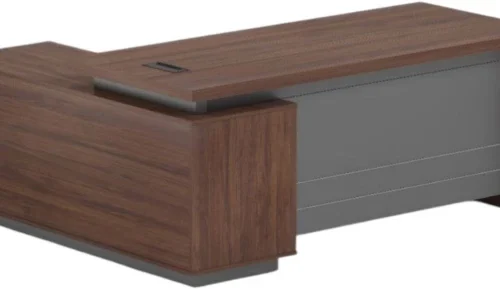SMTE ZY1603 Executive Office Desk with Return – 160x160x75cm (P400 Series) Office Table – Brown