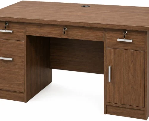 Generic 120cm Lockable Drawers & Cable Management Engineered Wood Computer Desk – Chocolate Brown