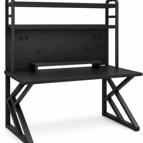 Generic Industrial Computer Desk with Double Storage Shelves Engineered Wood Computer Desk – Black