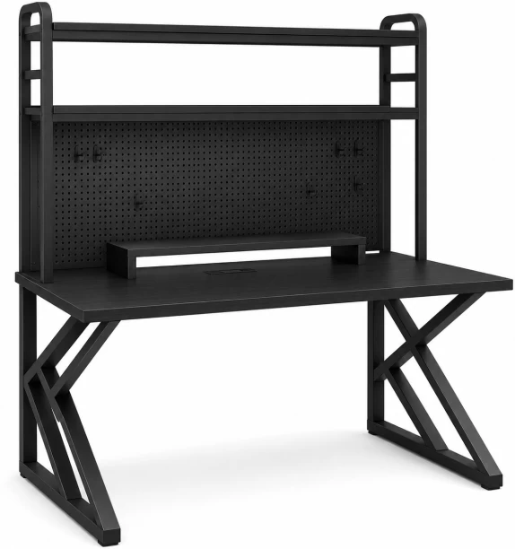 Generic Industrial Computer Desk with Double Storage Shelves Engineered Wood Computer Desk – Black
