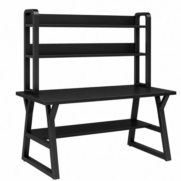 Generic Modern Computer Study Bookcase Desk With Shevles 140cm x 60cm Engineered Wood Computer Desk – Black - Image 2