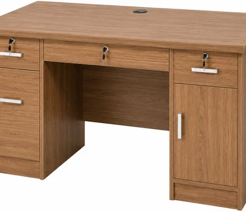 Generic G Executive Office Desk 120cm Light Walnut Colour with Lockable Drawers, Storage Cabinet Office Table – Light Walnut Color