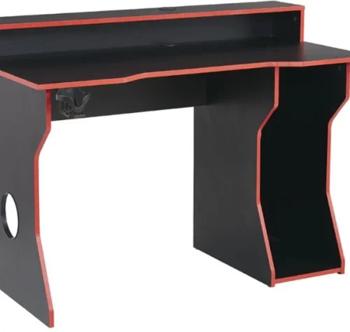 VIVIDITTO 2-Tier Gaming Desk with 3 Storage Compartments Cup & Headphone Stand Gaming Desk – BLACK