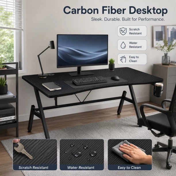 BREBLO computer table desk Solid Wood Computer Desk – Black - Image 2