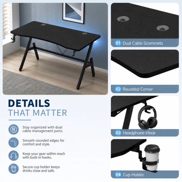 BREBLO computer table desk Solid Wood Computer Desk – Black - Image 3