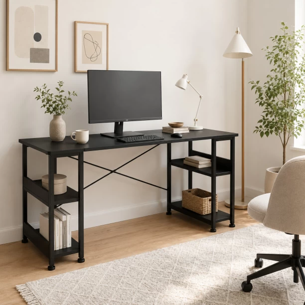 BRENLO Ultra-wide computer desk Metal Computer Desk – Black - Image 2