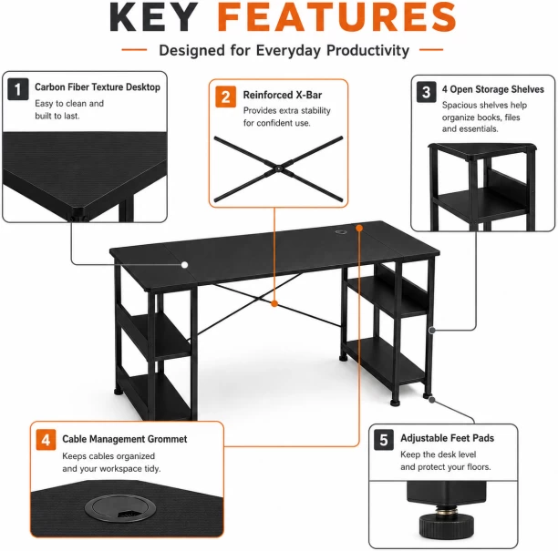 BRENLO Ultra-wide computer desk Metal Computer Desk – Black - Image 3