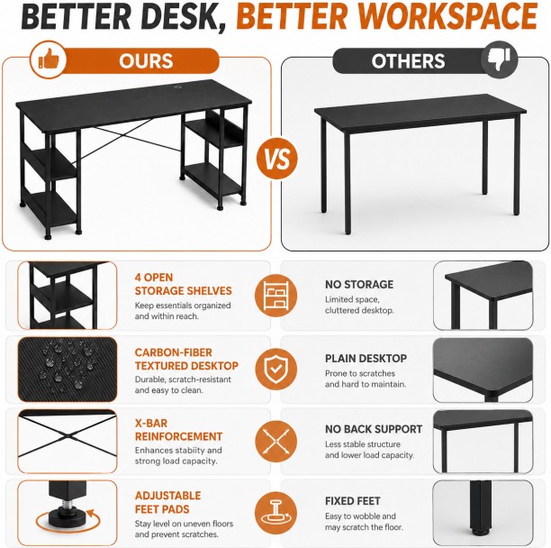 BRENLO Ultra-wide computer desk Metal Computer Desk – Black - Image 5