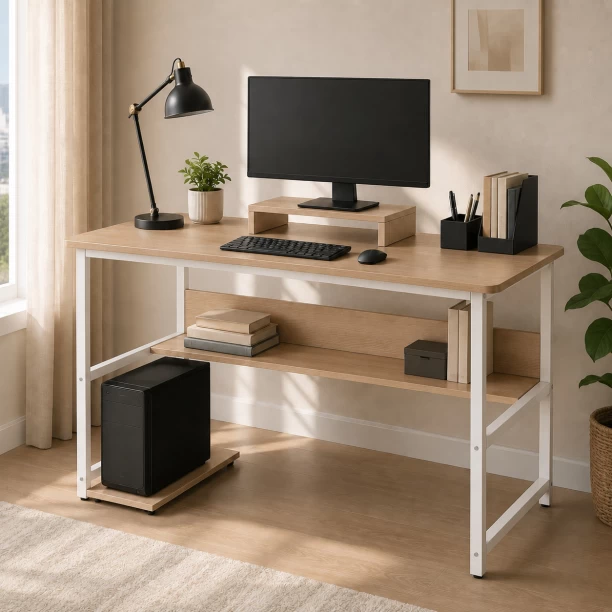 BREBLO yn071 Solid Wood Computer Desk – natural wood - Image 2