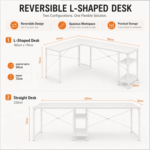 BRENLO yn075 Metal Computer Desk – white - Image 4