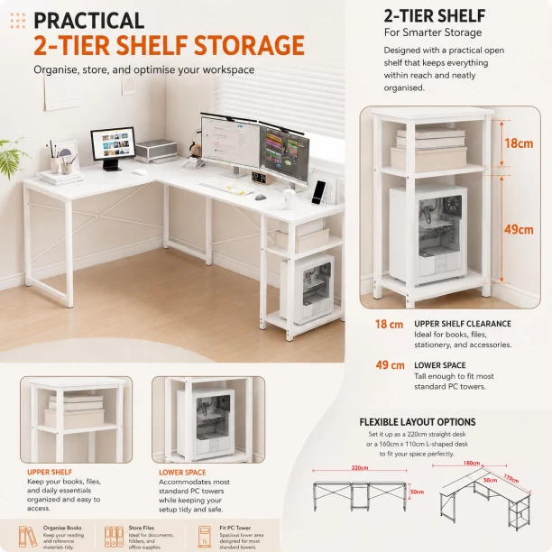 BRENLO yn075 Metal Computer Desk – white - Image 3