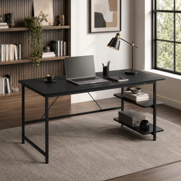BREBLO yn107 Solid Wood Computer Desk – Black - Image 3