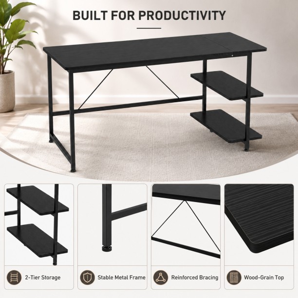 BREBLO yn107 Solid Wood Computer Desk – Black - Image 5