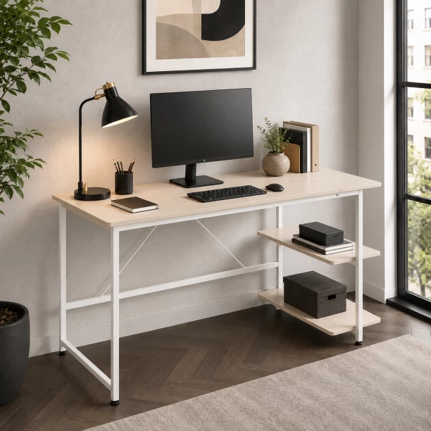 BREBLO yn107 Solid Wood Computer Desk – natural wood - Image 3